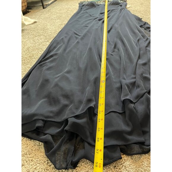 Xscape Cap-Sleeve Beaded Yoke Sheer Gown By Davids Bridal Sz 16 Ruched Navy NWT - Picture 9 of 12